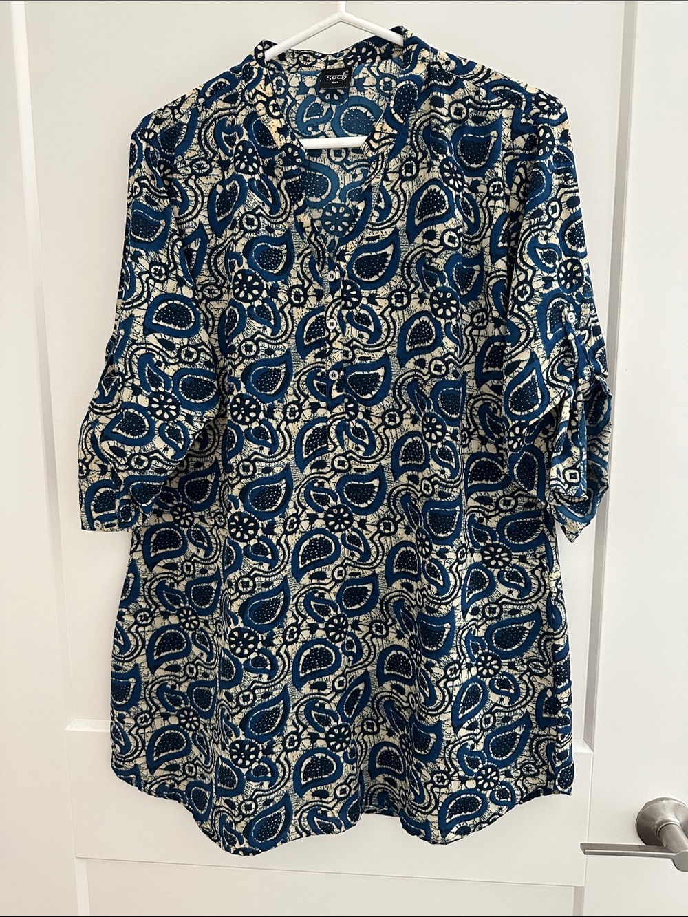 Blue & White Paisley Tunic Top
